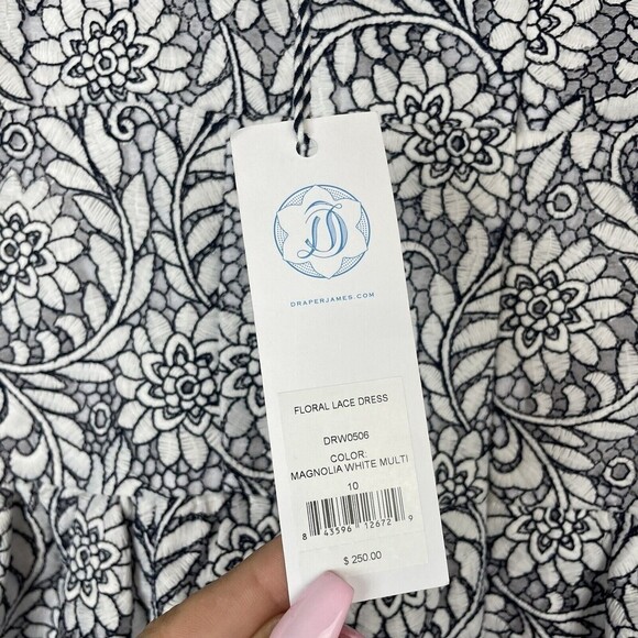 NWT $250 DRAPER JAMES Black & White Floral Lace midi a-line Dress size 10 - Picture 10 of 12